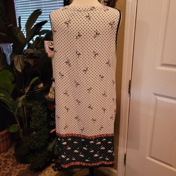 Modcloth XL Dress bird birds blue beach flamingo flamingos polka dot - Picture 9 of 11